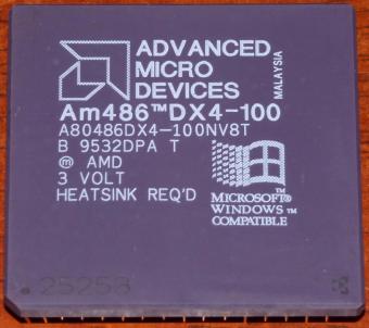 AMD Am486 DX4-100 CPU (A80486DX4-100NV86) 3V, cPGA-168, Malaysia, Woche 32 1995